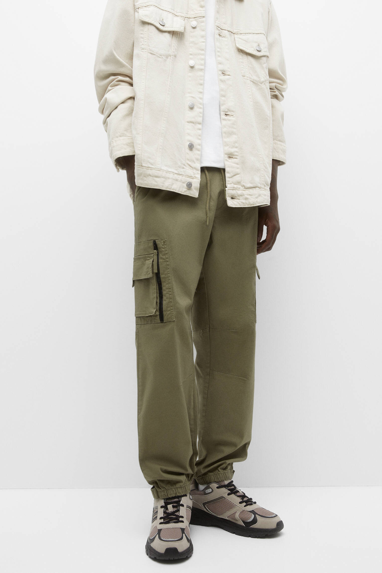 Calça cargo ripstop com barra ajustável - cáqui claro