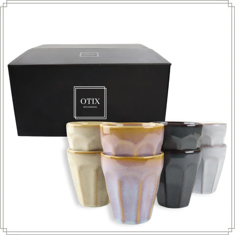 OTIX Koffie Kopjes 8 Stuks 250 ml Zonder Oor Koffietassen Porselein Hittebest...