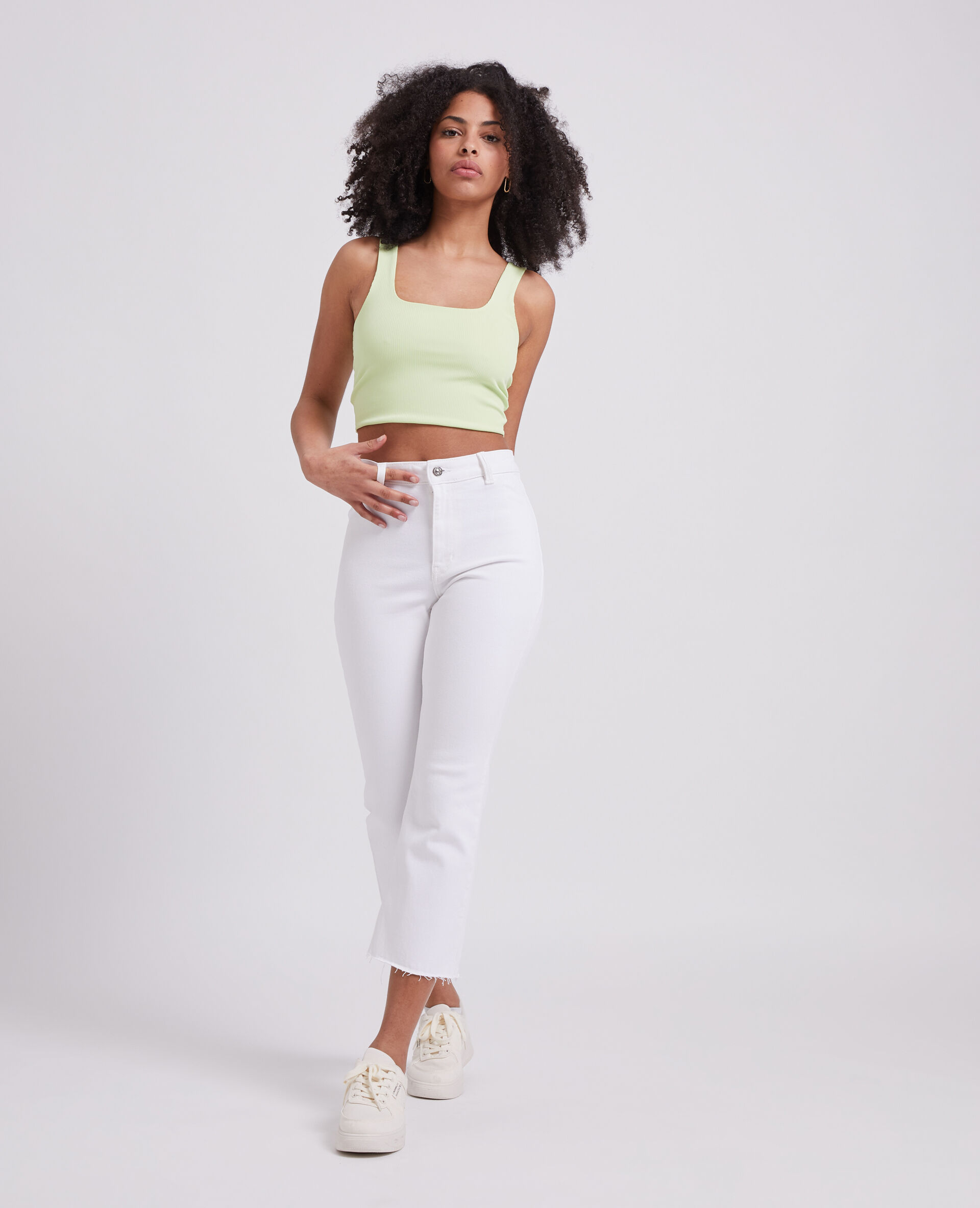 Jean flare taille haute cropped - Blanc