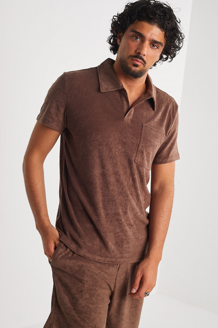 Ensemble 2 pièces polo + short marron en velours