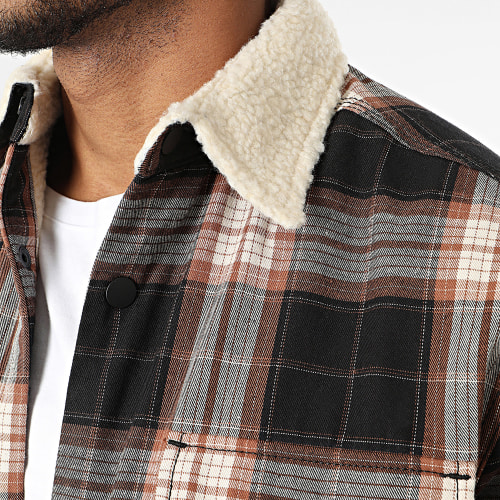 Veste A Carreaux Col Sherpa Darren Marron