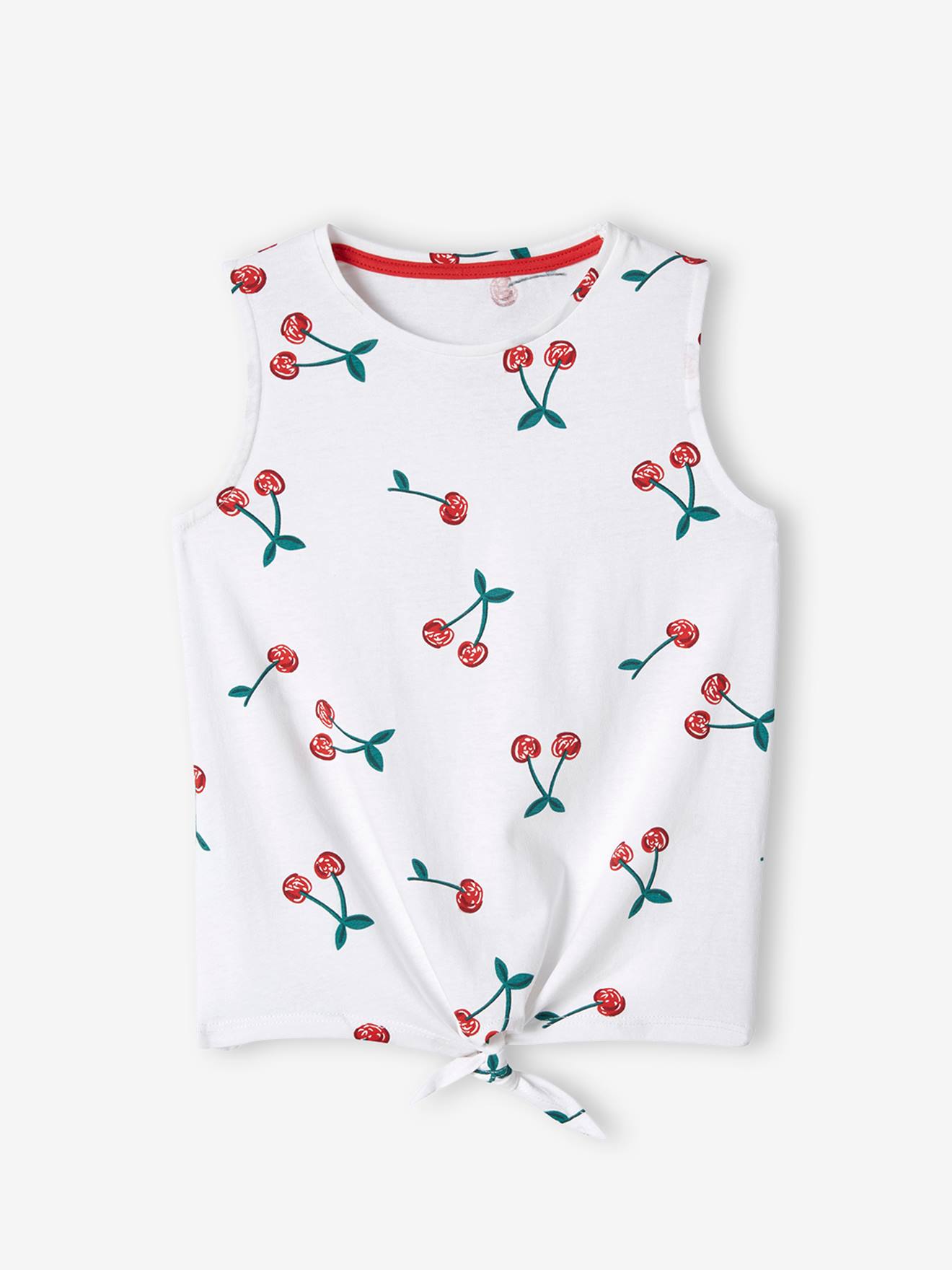 Camiseta estampada sem mangas com um lacinho, para menina, azul-acinzentada.