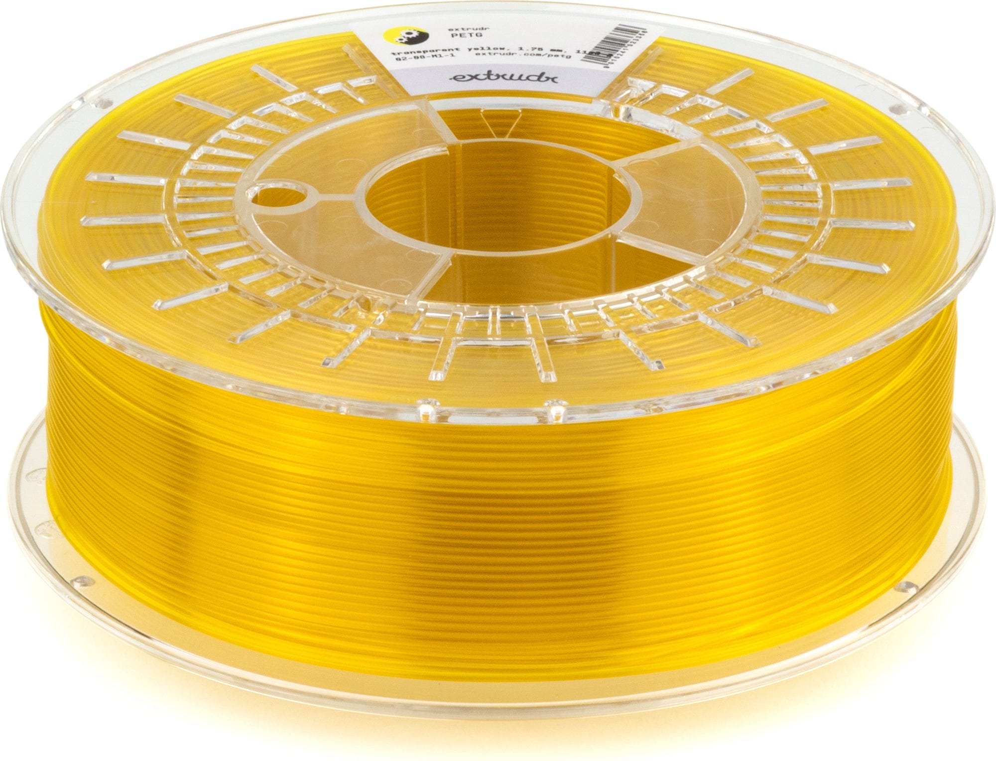 Extrudr  PETG Transparent Gelb, 1,75 mm / 1100 g    Filament mit hervorragenden mechanischen Eigenschaften und gläserner Optik