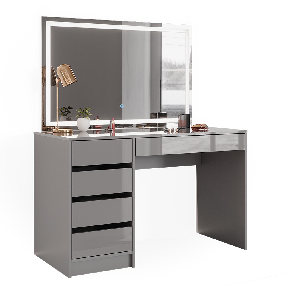 Vicco Schminktisch Frisiertisch Frisierkommode Sherry Grau LED-Spiegel 120x75 cm modern Schlafzimmer Kommode Schublade Ablage Aufbewahrung Kosmetiktisch Make-Up-Tisch Hochglanz