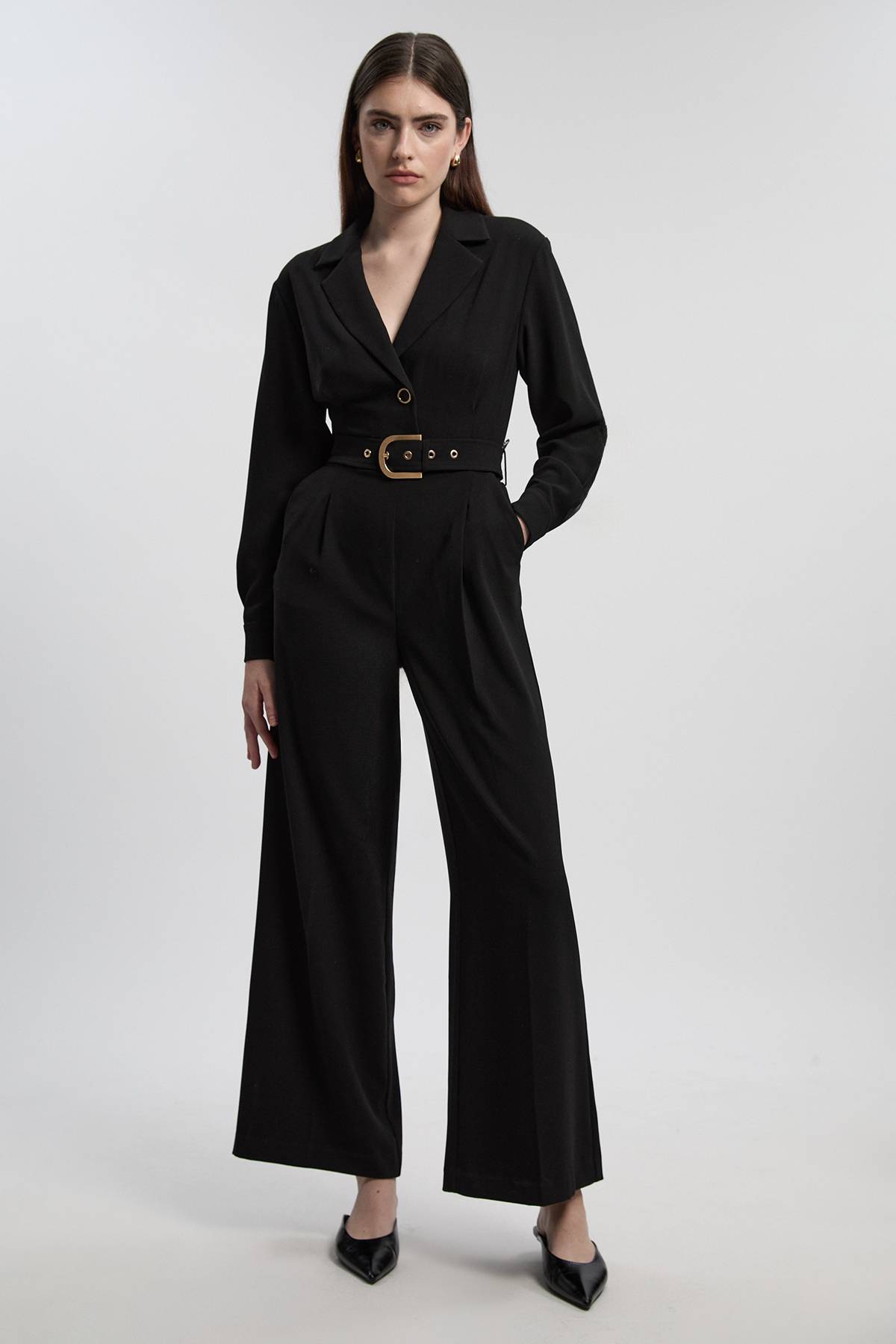 KarenMillen Combinaison Petite en Crêpe Ajustée à Jambes Larges avec Ceinture