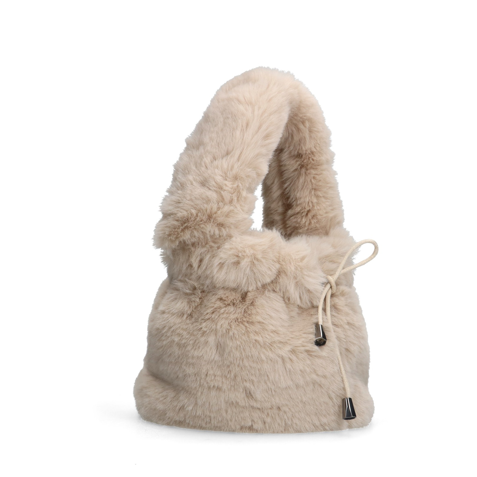 Beige fake fur mini handtas