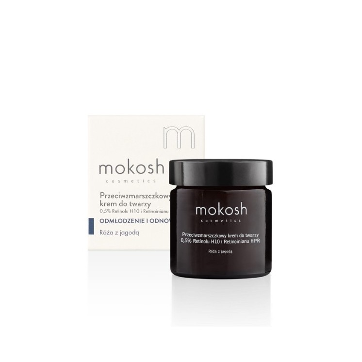 Mokosh Anti-Falten-Gesichtscreme 0,5% Retinol H10 und Retinoat HPR Rose mit Blaubeere 60 ml