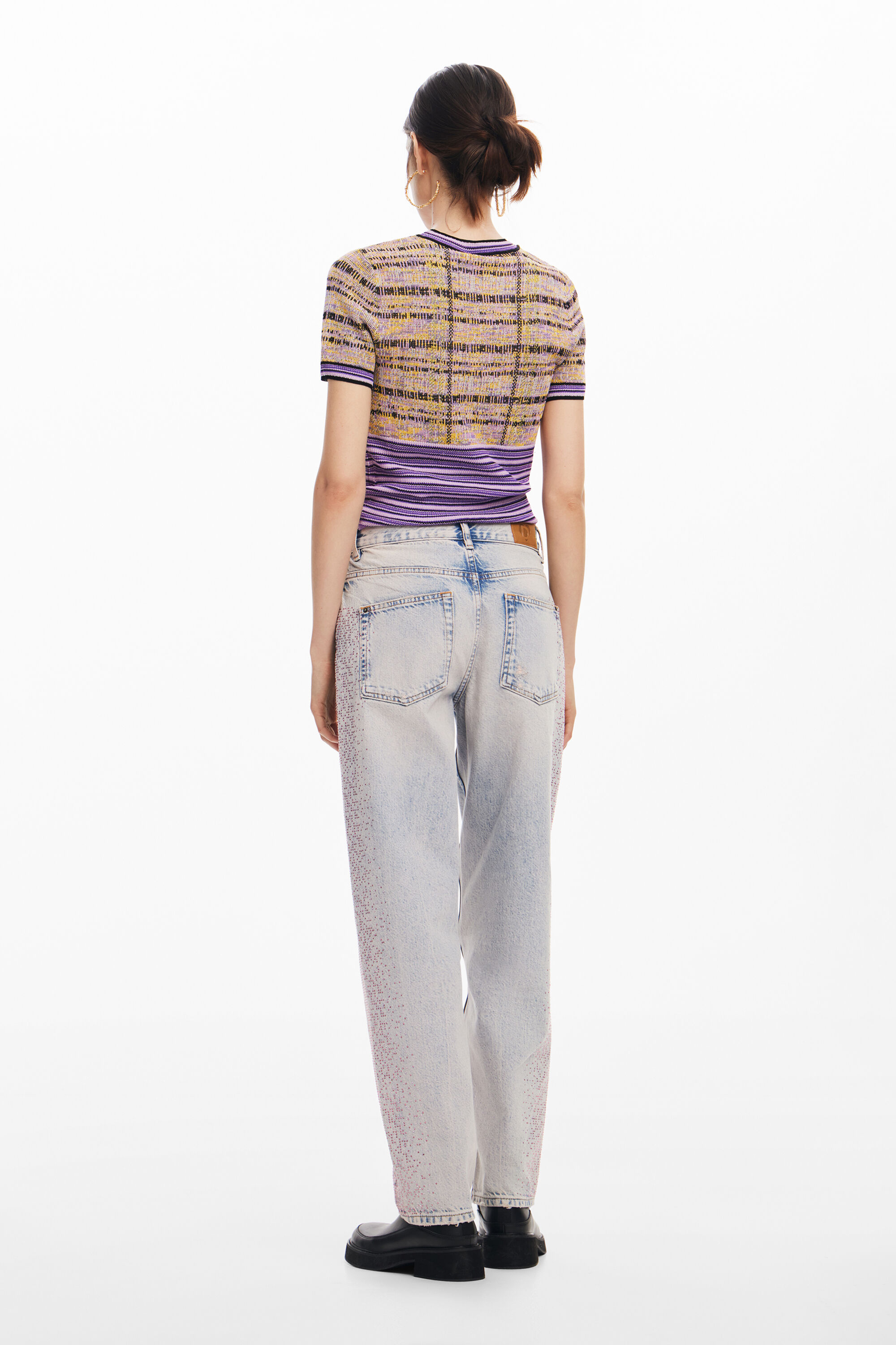 Calça jeans reta brilhante