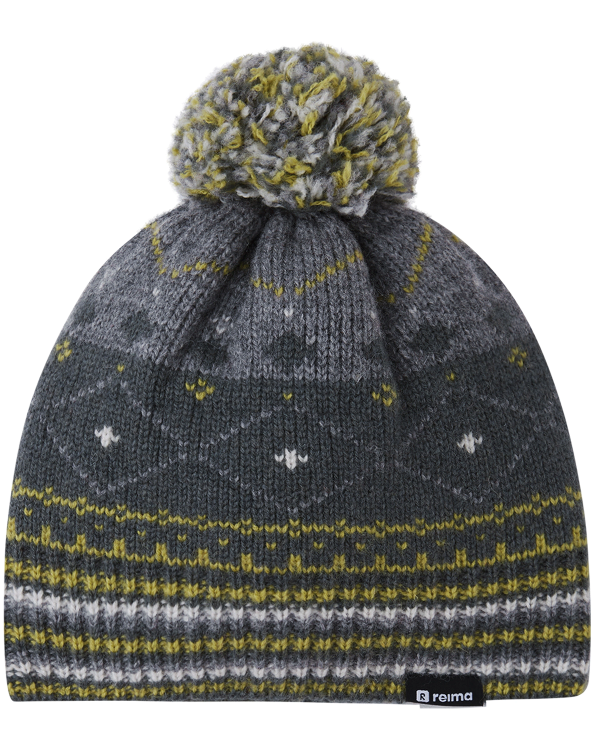 Woll-Strickmütze POHJOINEN mit Bommel in thyme green