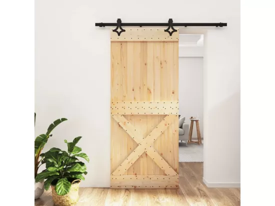 Porte coulissante et kit de quincaillerie 90x210 cm pin massif