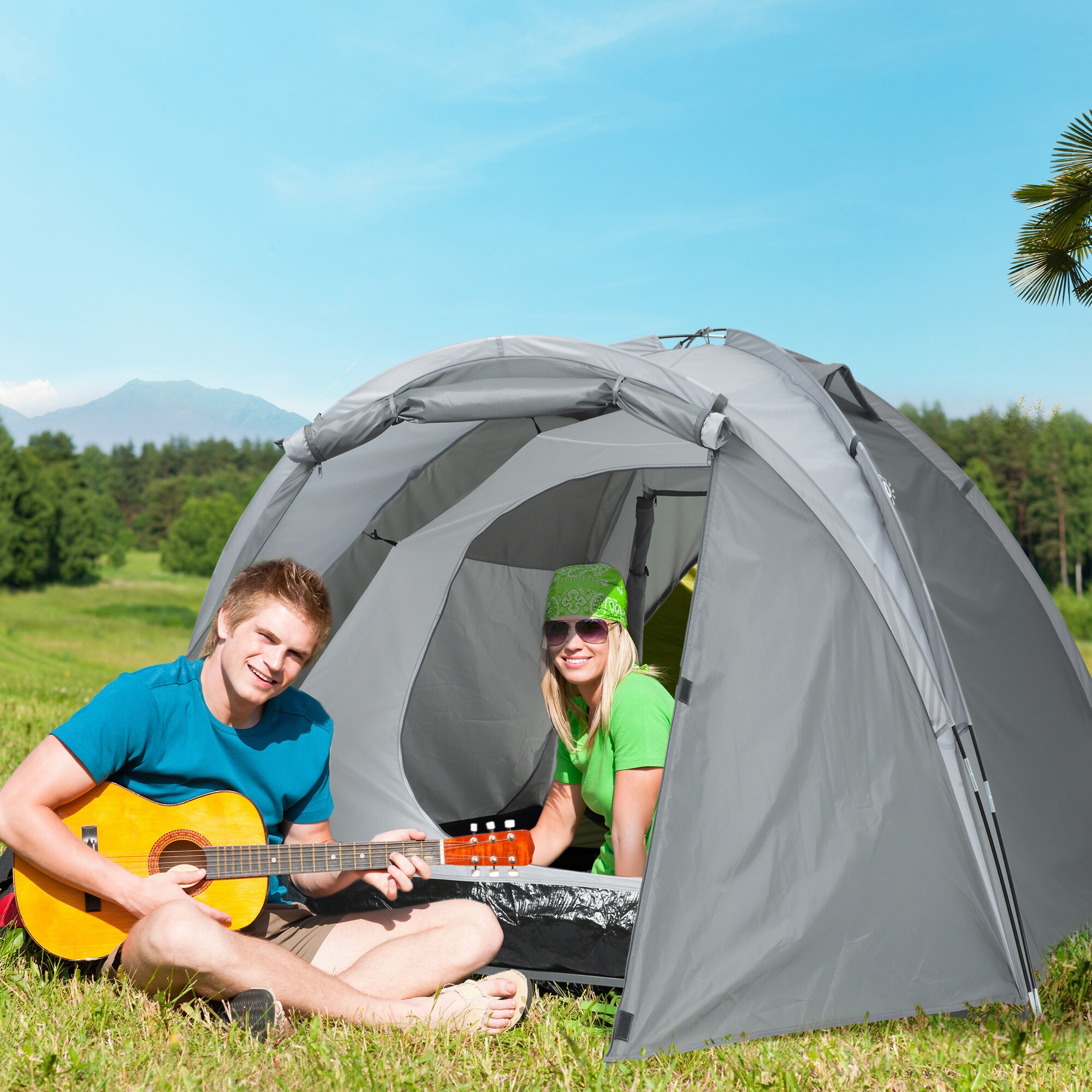 Outsunny Campingzelt mit Meshfenster grau 350L x 220B x 145H cm