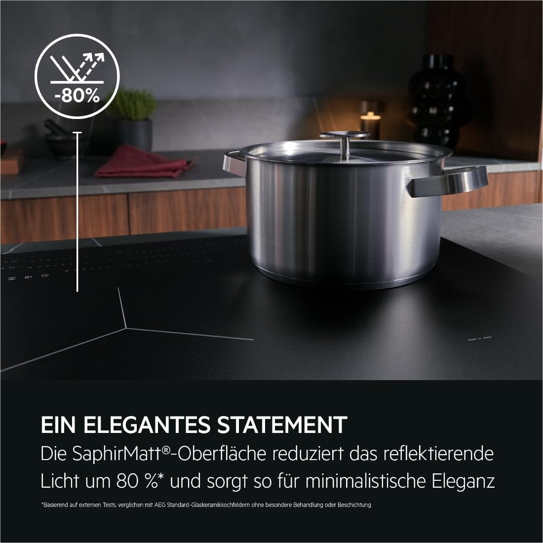 AEG Induktionskochfeld autark 80cm, Made in Germany, 5 Flex-Zonen mit Kratzresistenter SaphirMatt-Oberfläche, Powerfunktion, 2x Bridge-Kombination 2er Zonen, Slider, Hob²Hood, rahmenlos, TK85IM0FSZ