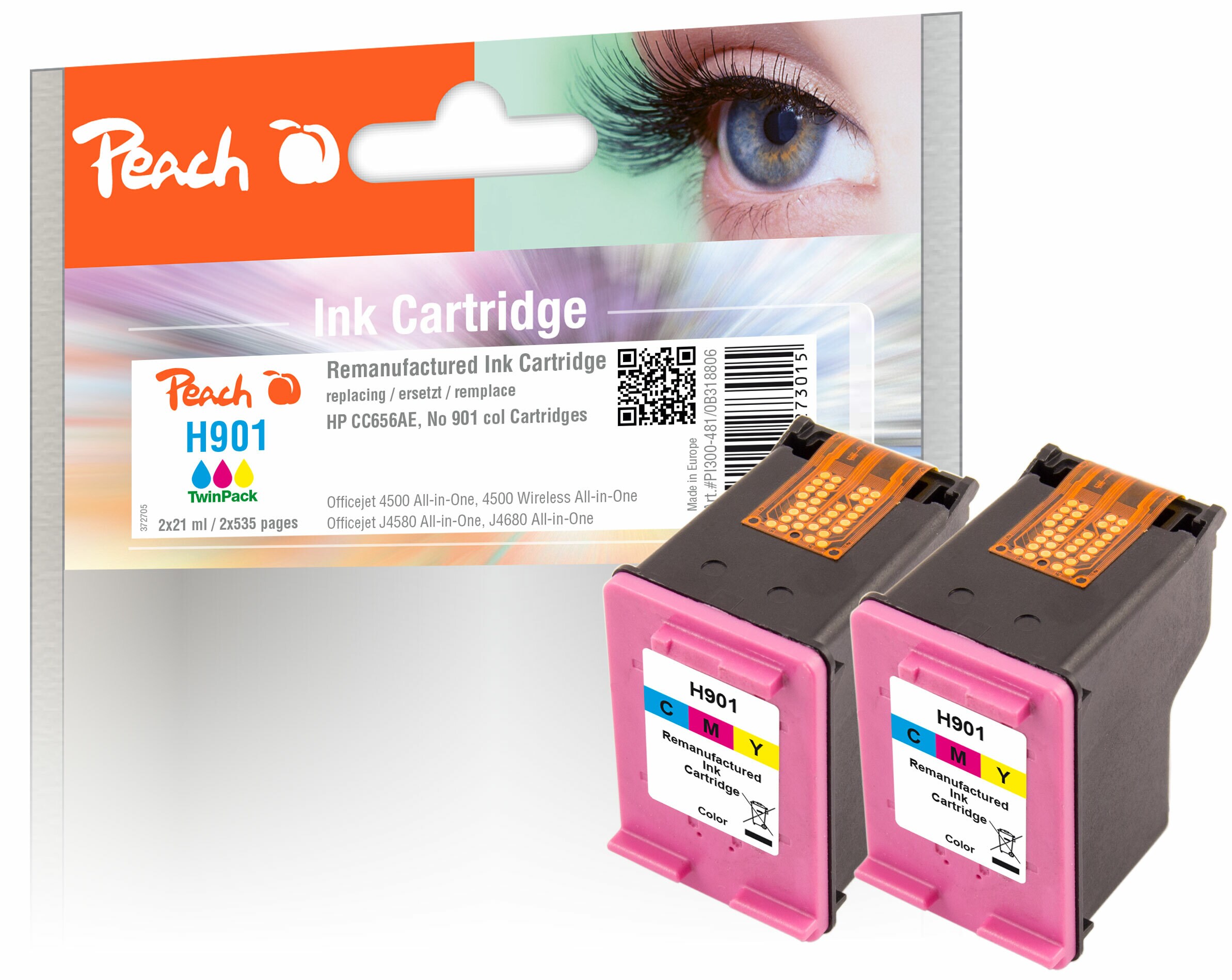 Peach HP 901 C 2 Druckköpfe 2*col ersetzt HP No. 901 C*2, CC656AE*2 für z.B. HP OfficeJet 4500, HP OfficeJet 4500 Wireless, HP OfficeJet J 4500 (wiederaufbereitet)