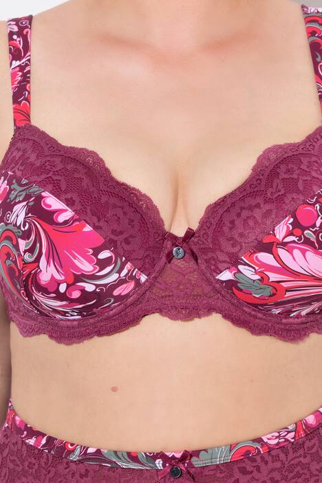 Bügel-BH, Softcups, Blütenspitze, Cup B - E, aubergine