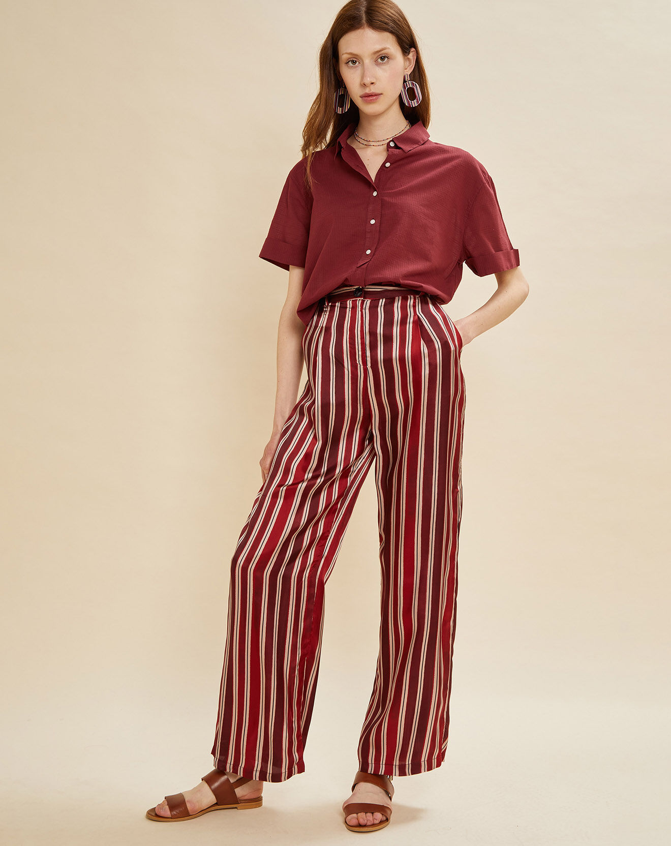 Chloé Stora Pantalon Poitiers rayé rouge