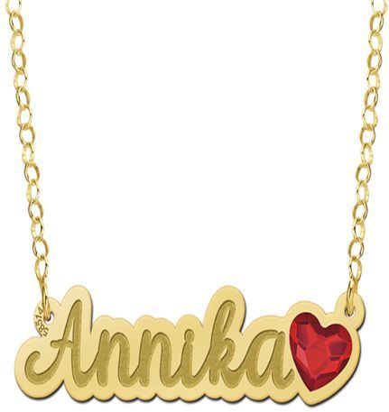 Gouden naamketting met hartjes steen model Annika
