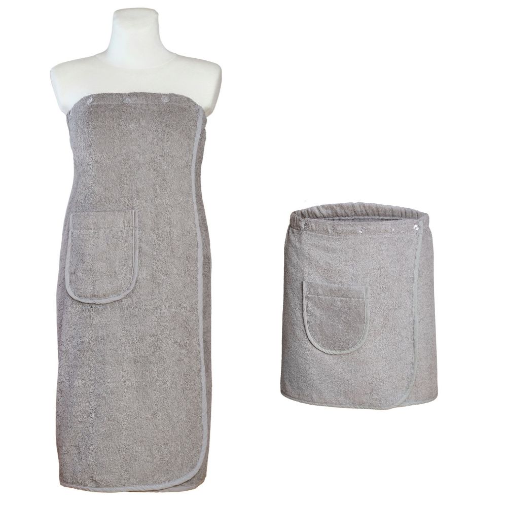 Carenesse Sauna-Kilt Set Damen & Herren hellgrau 100% Baumwolle