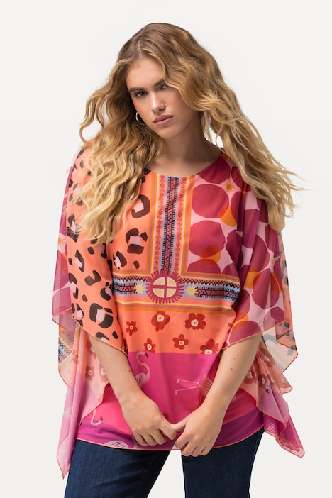 Bluse, doppellagig, Oversized, Rundhals, Halbarm