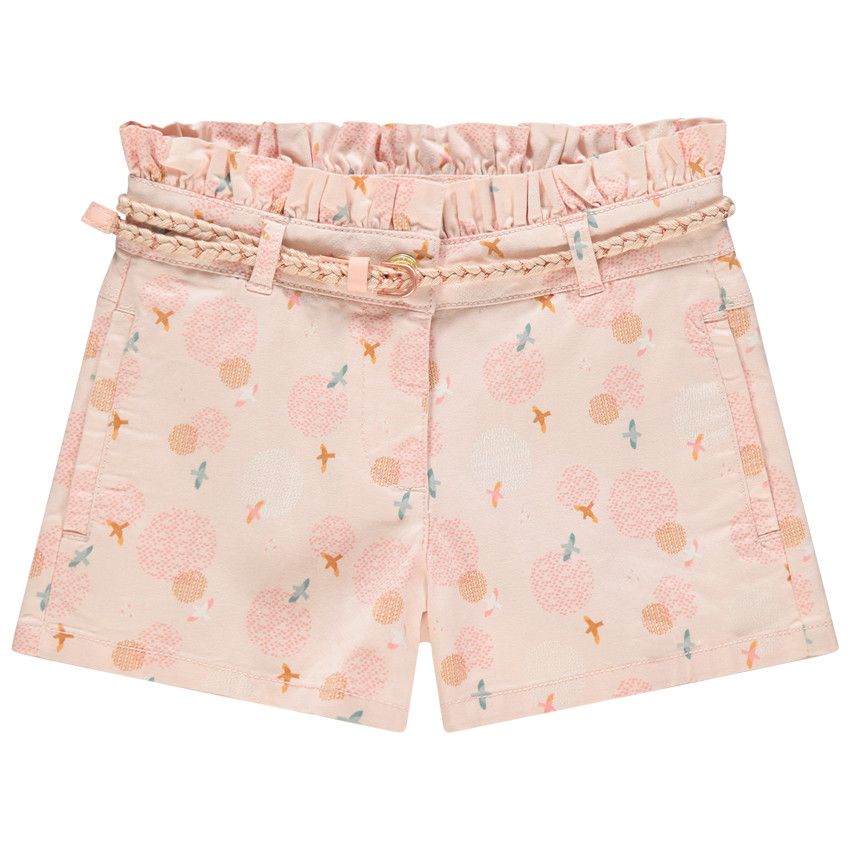 Short en toile imprimé à ceinture tressée - Rose