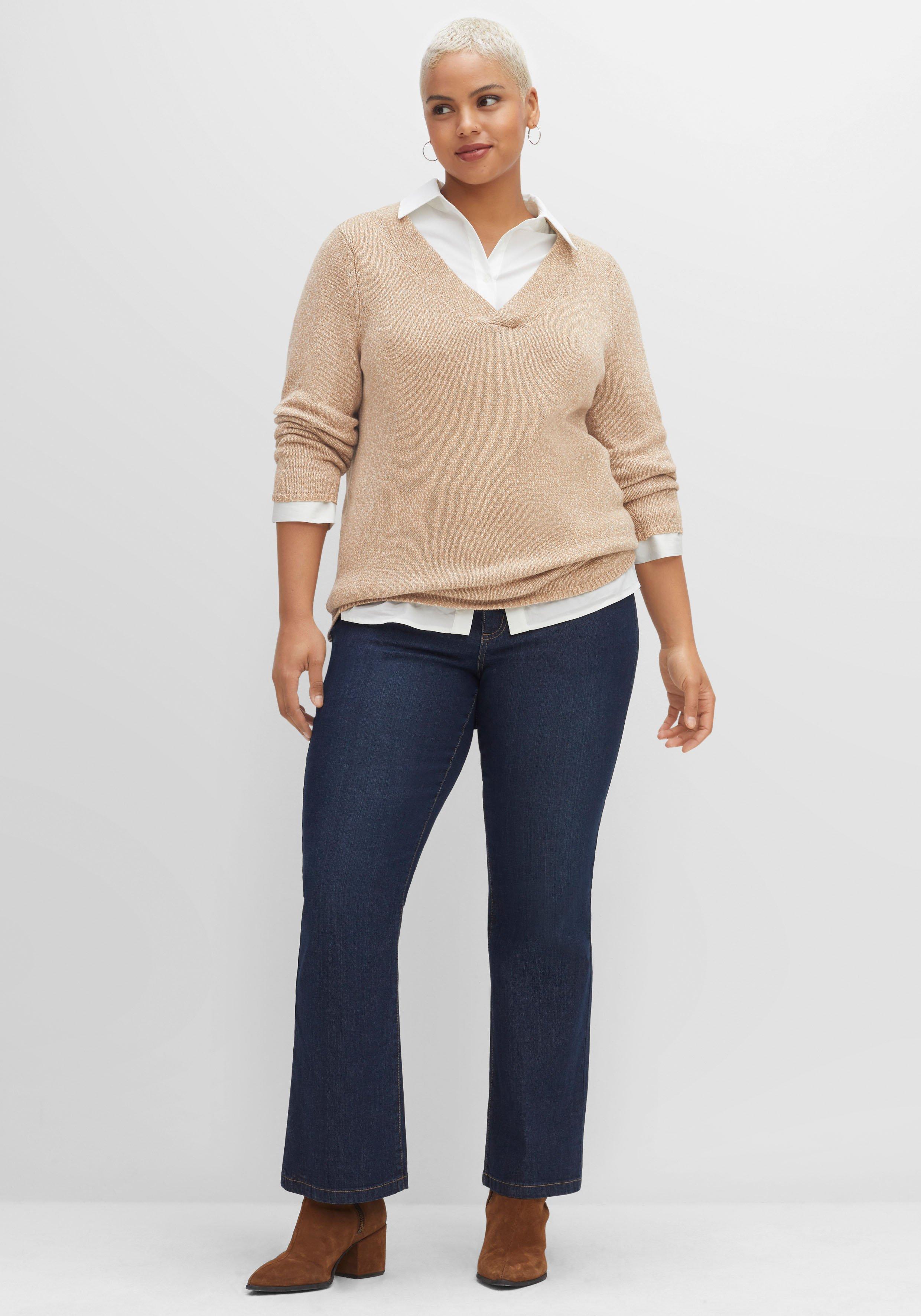 Pullover mit V-Ausschnitt und breiter Blende