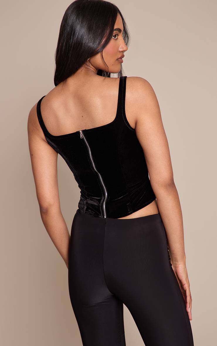 Noir Corset Long À Baleines En Velours Avec Ourlet Plongeant