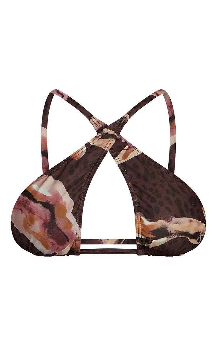 Chocolat Haut De Bikini Triangle À Imprimé Animalier Avec Finitions En Résine