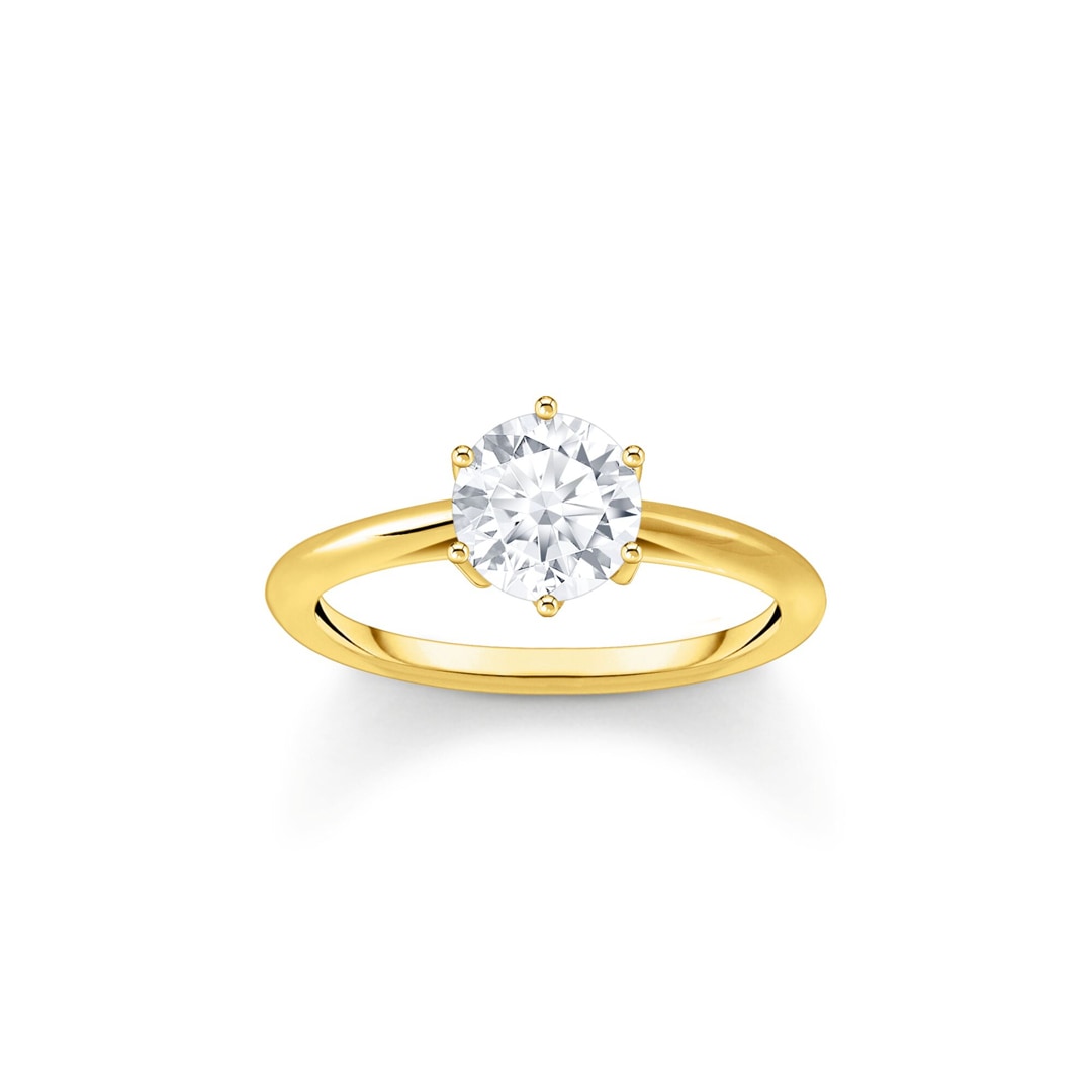 Thomas Sabo Sparkling Gold Ring mit weissem Stein im Brillantschliff vergoldet