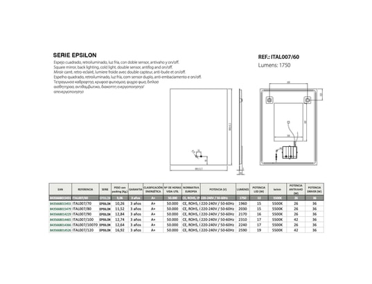 CRISTALED - Miroir de salle de bains lumineux éclairage intégré led rétr...