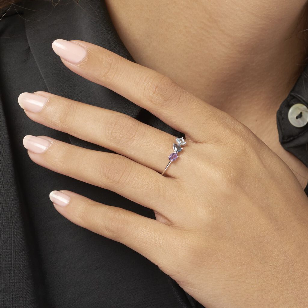 Bague Raika Or Blanc Amethyste Et Topaze