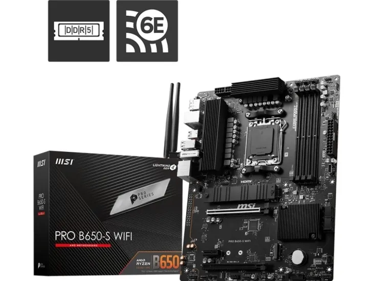 MSI PRO B650-S WIFI - Bundkort - ATX - Socket AM5 - AMD B650 Chipset - USB 3.2 Gen 1, USB 3.2 Gen 2, USB-C 3.2 Gen2, USB-C 3.2 Gen 2x2 - 2.5 Gigabit LAN, Wi-Fi 6E, Bluetooth - onboard grafik (CPU påkrævet) - HD Audio (8-kanaler)