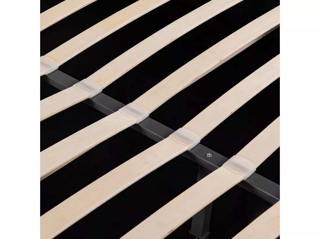 Lit coffre en velours avec sommier à lattes + tête de lit réglable - 160x200cm - Beige