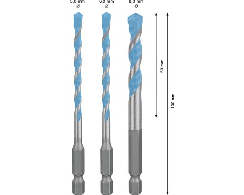 Betonboorset Bosch Professional HEX-9 Multi Construction Ø 5-8 mm 50-60x100 mm 3-delig.