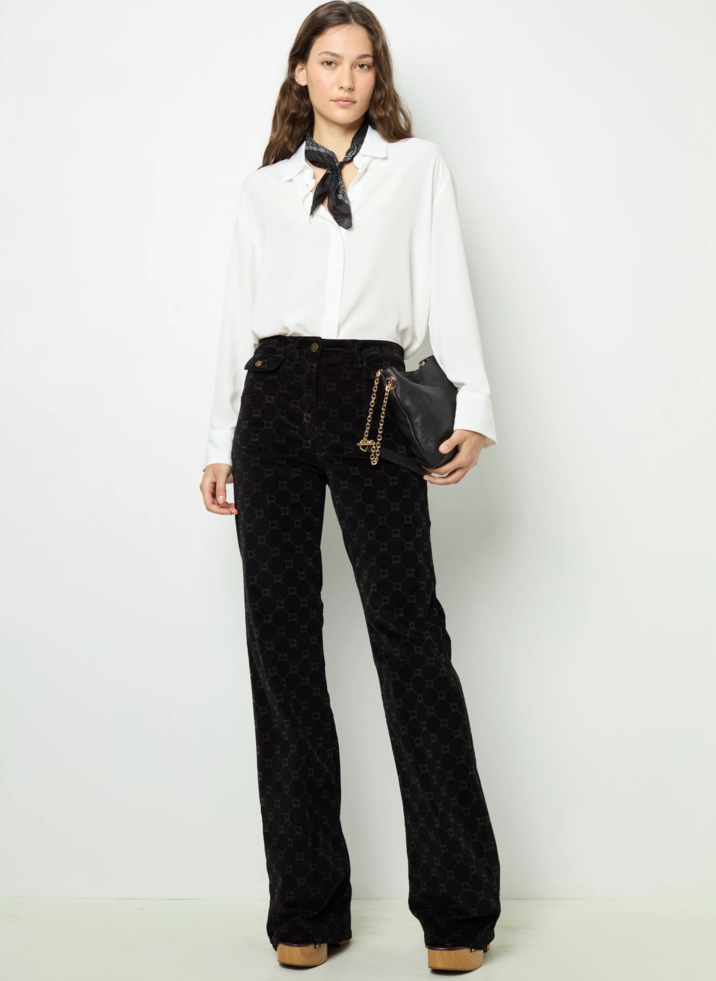 ANNA - Pantalon flare en coton mélangé | Noir