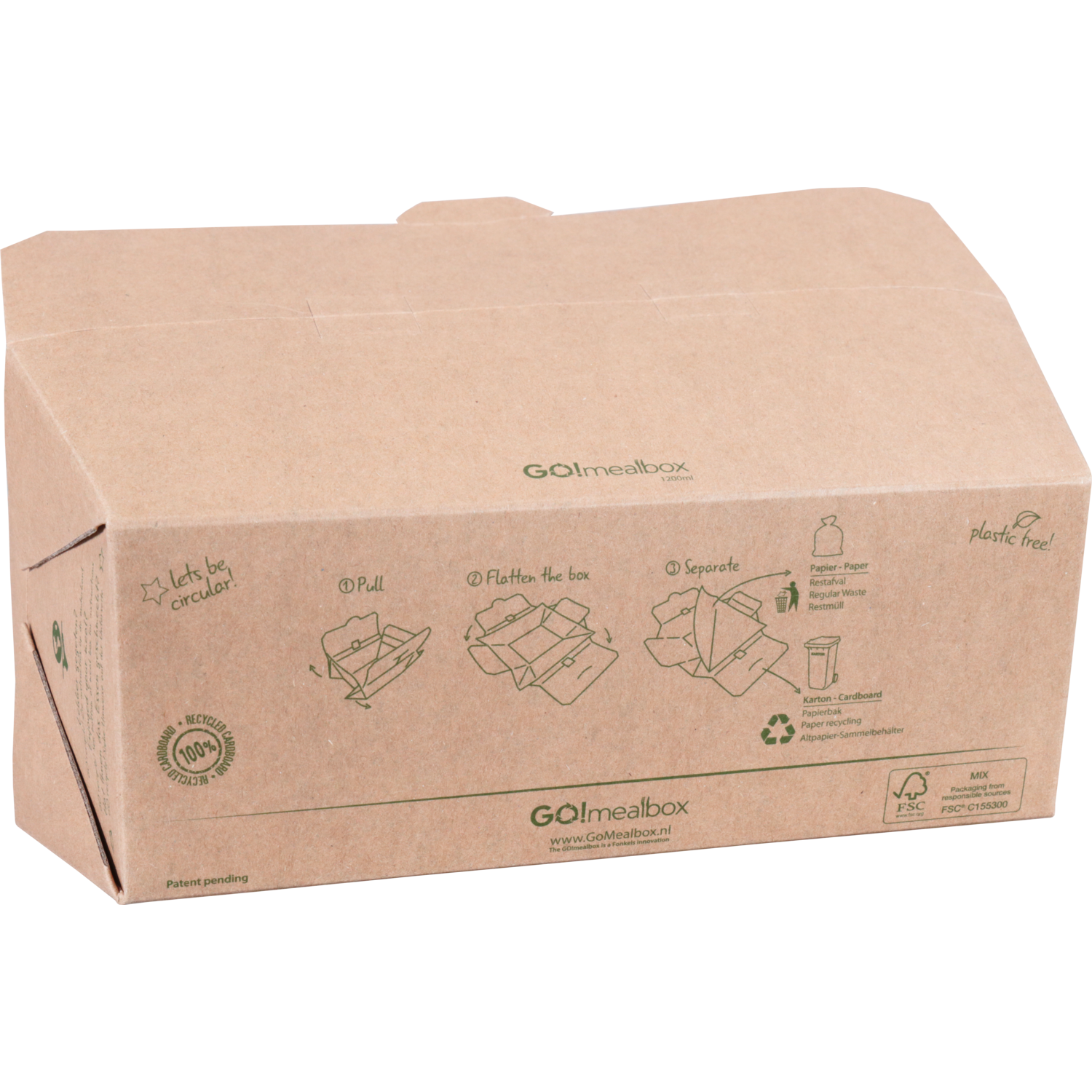 Fonkels Go!Mealbox, 1200ml, 21x10x7.5cm, karton, bruin