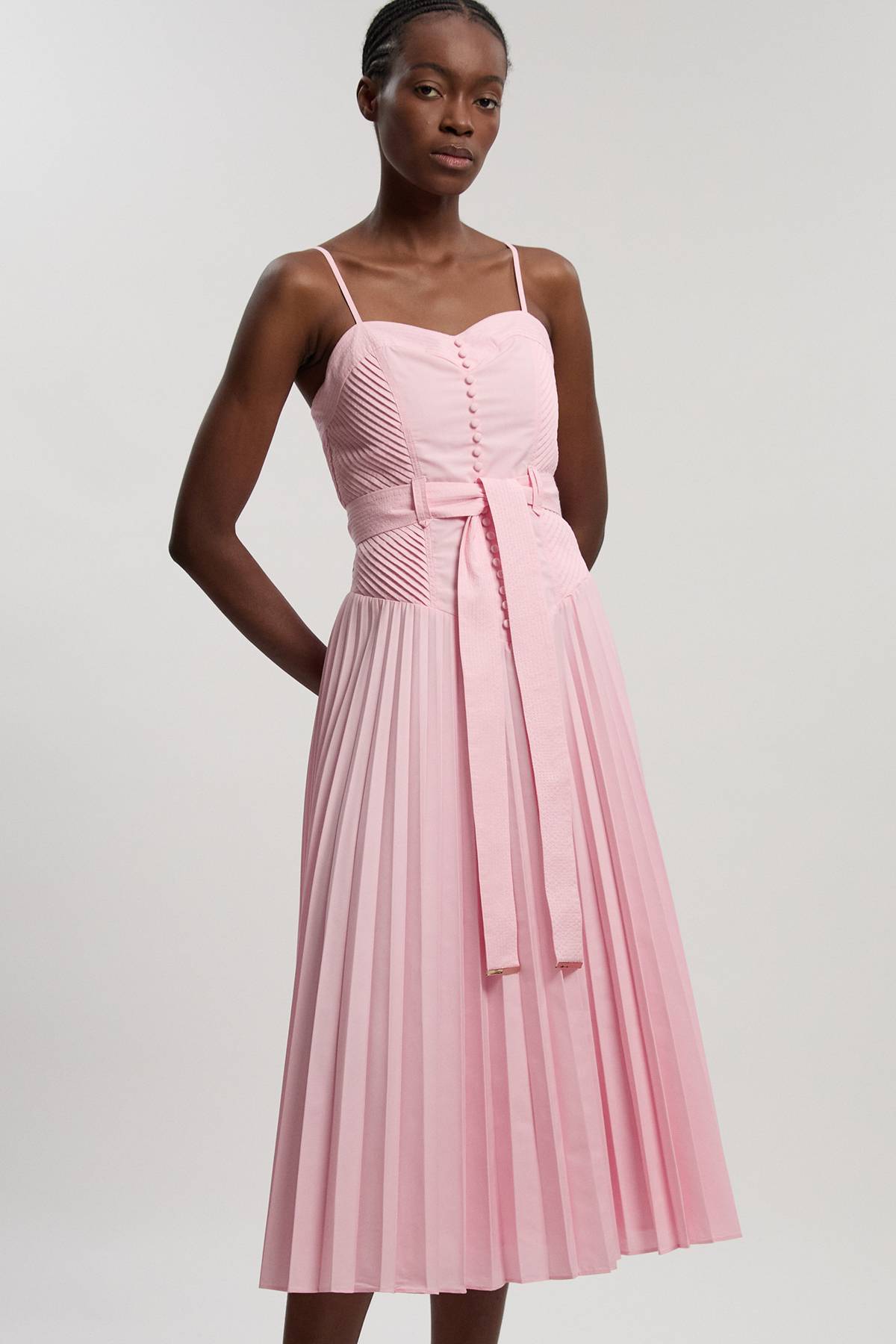 KarenMillen Robe Midi Tissée À Bretelles Avec Taille Basse Et Surpiqûres En Coton