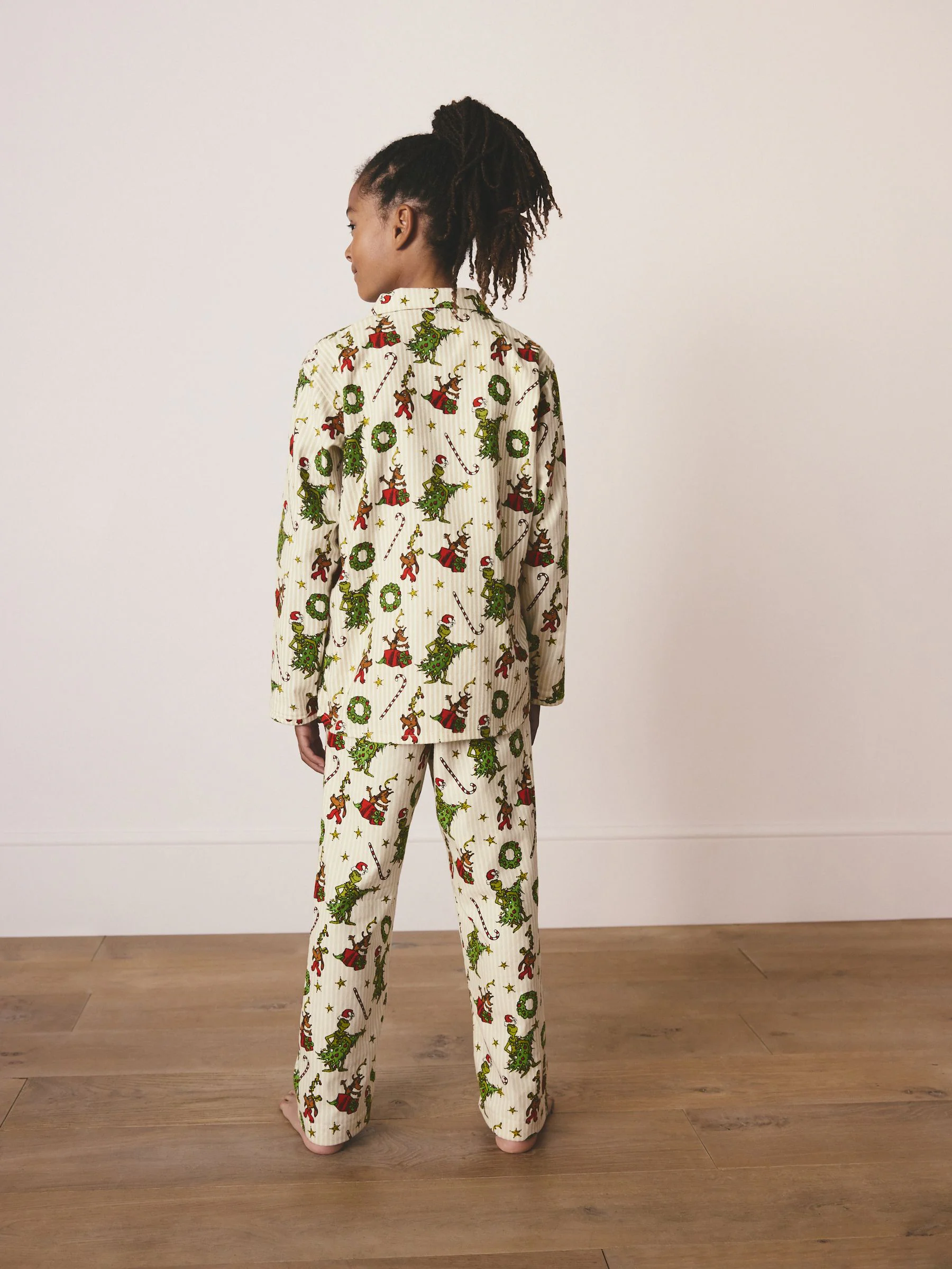 Crème - Grinch Matching Family - Kerstpyjama met knoopsluiting (9mnd -16jr)