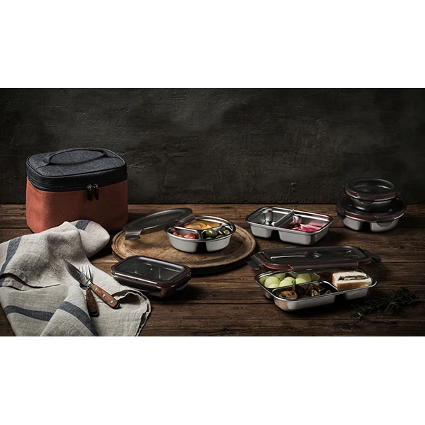 Boite de conservation rectangulaire compartimentée en inox 700 ml comp