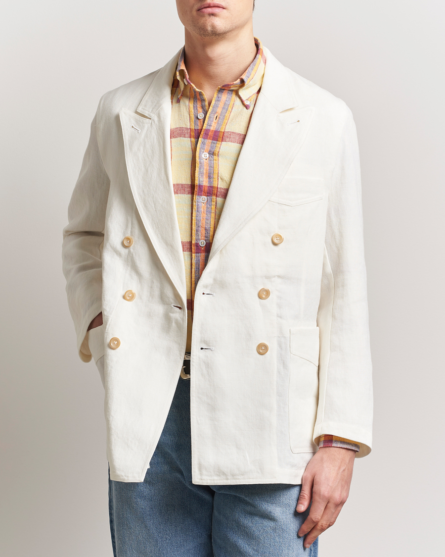 Drake's MKIII Linen Games Double Breasted Blazer Ecru