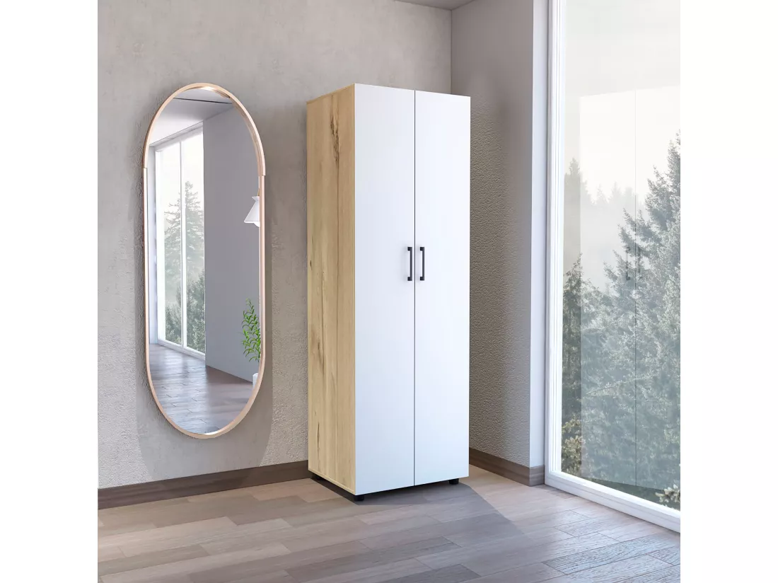 Armoire éther à 2 noDo, 180 cm à x 60 cm et x 48,5 cm P, blanc / dune