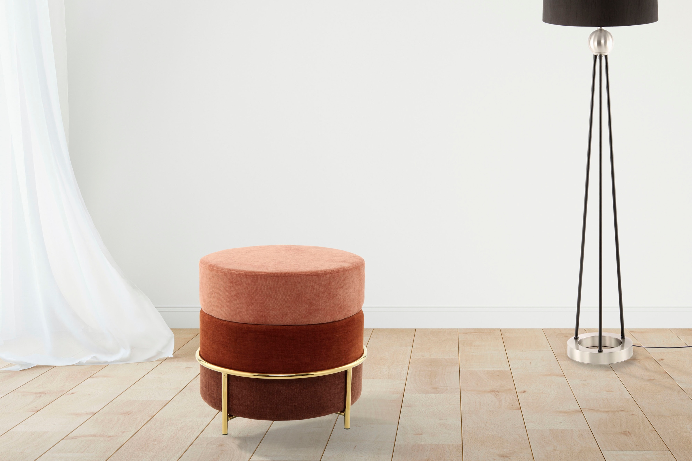 Kayoom Sitzhocker »Hocker Matilda 225, Komfortable runde Form, Gemütlicher Design-Hocker« 1 Stk. tlg. samtweich, elegant, gepolstert, grosse Sitzfläche