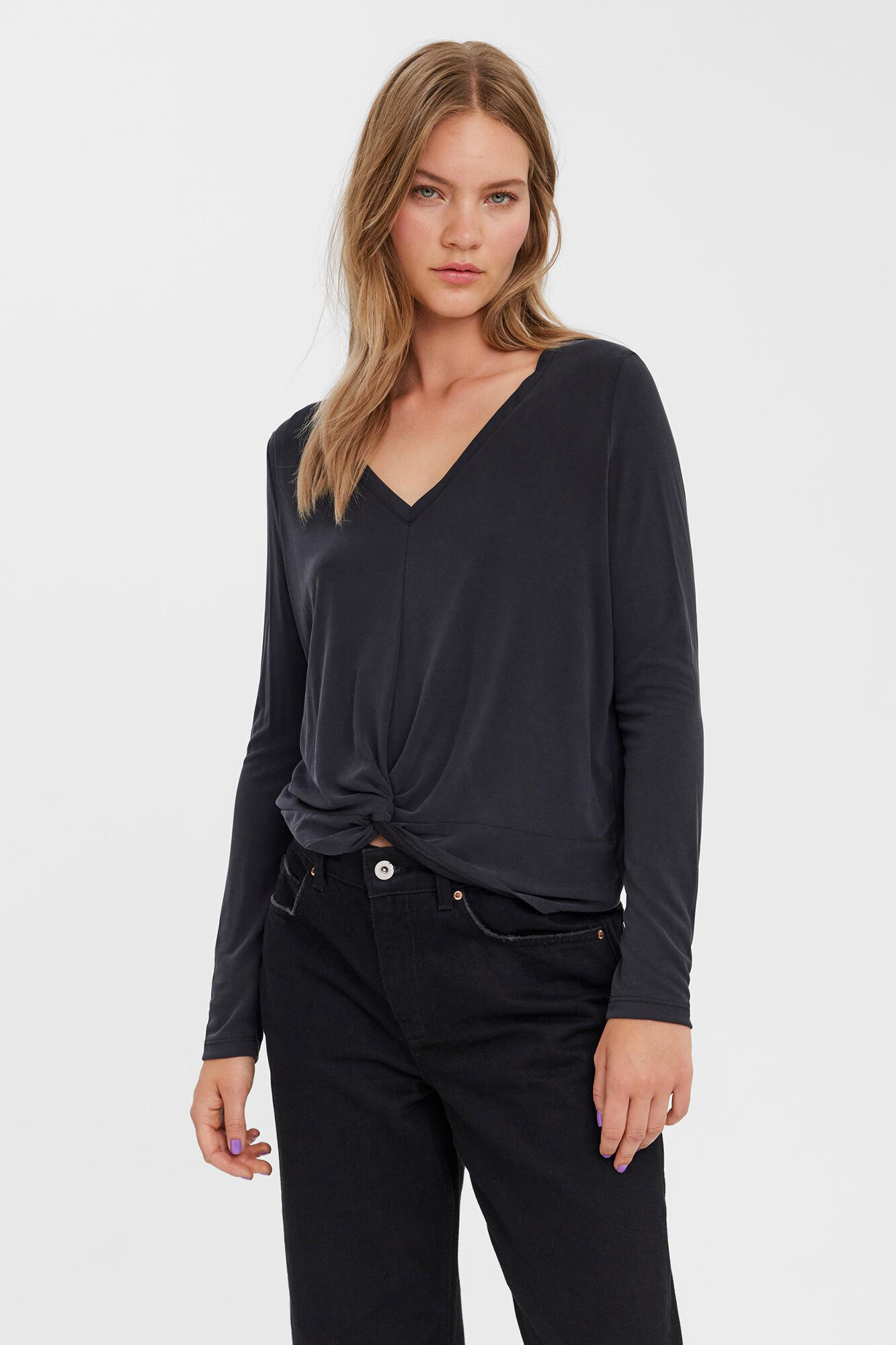 Blusa de manga comprida em TENCEL - Preta