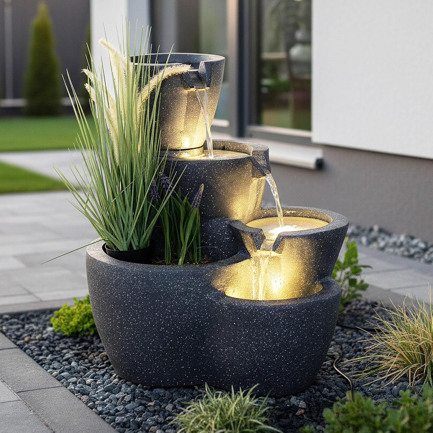 Zimmerbrunnen mit Beleuchtung Botana Gartenbrunnen bepflanzbar Springbrunnen Terrassenbrunnen (LED: Warm-Weiß)