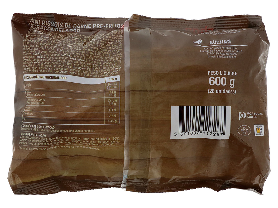 MINI RISSÓIS CARNE AUCHAN P/FORNO 28UN 600G