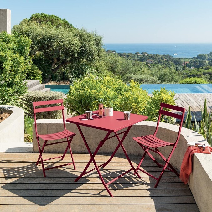 Ensemble table de jardin pliante carrée + 2 chaises GREENSBORO Grenade