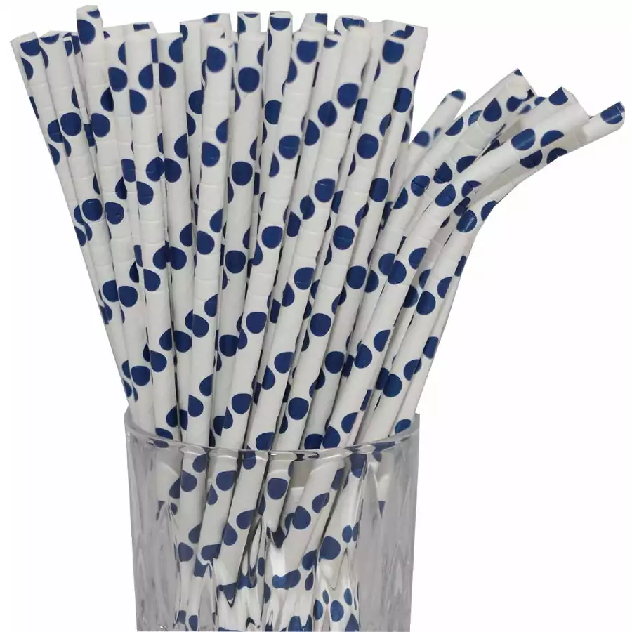 Luxentu Papier-Trinkhalme gepunktet mit Knick 20 cm 100er Set blau