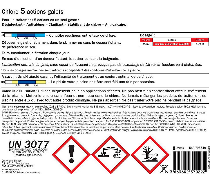 Chlore 5 actions galets 10kg