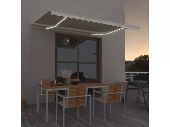 Auvent manuel rétractable avec LED 450x350 cm Crème