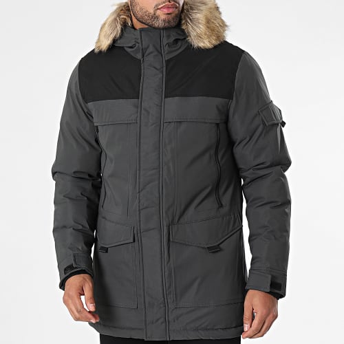 Parka Capuche Fourrure Gris Anthracite