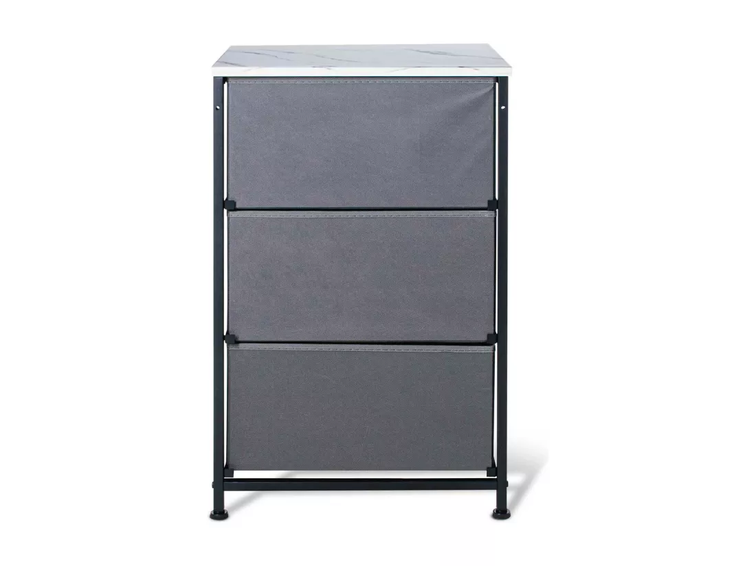 Fedra - Commode 3 tiroirs en tissu, façade et étagère supérieure en bois mélaminé stratifié