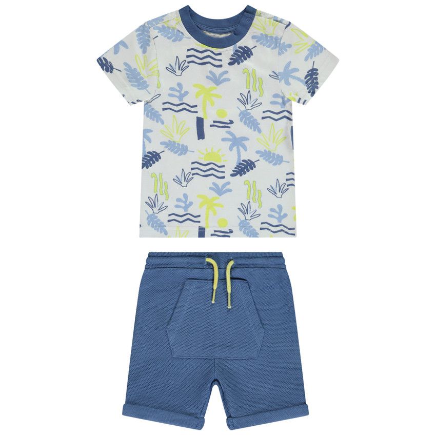 Ensemble 2 pièces avec t-shirt imprimé arty + short pour bébé garçon - Bleu moyen
